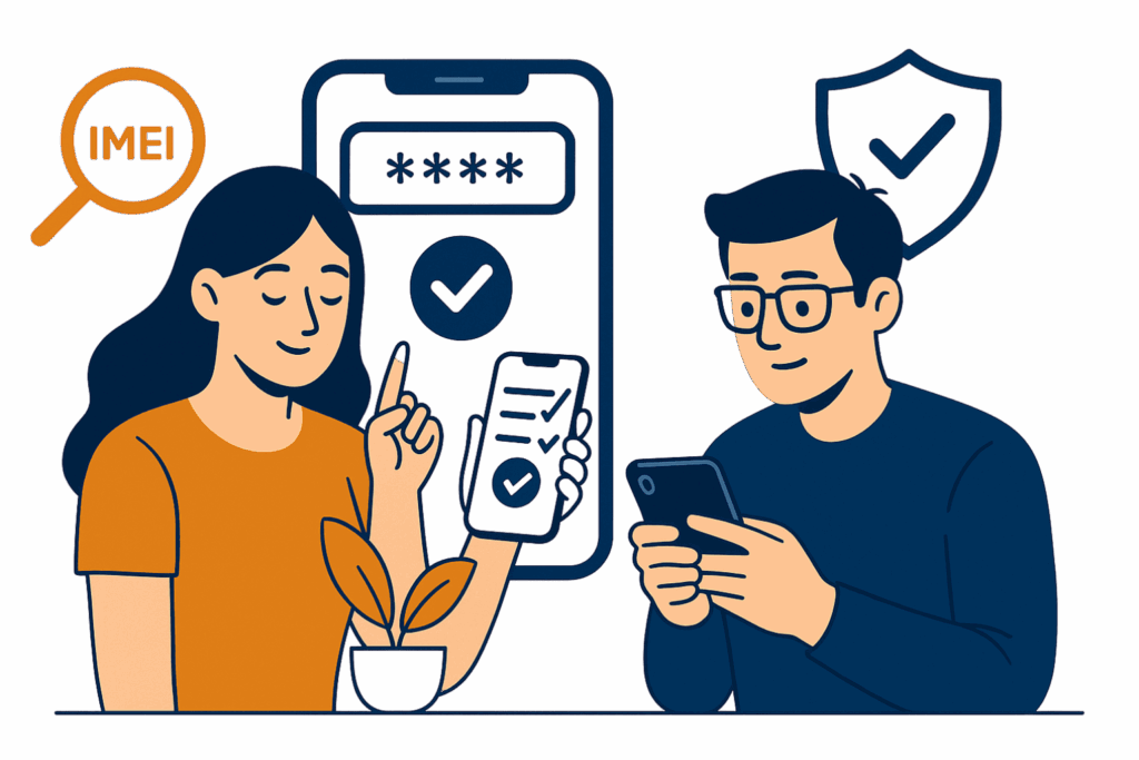 Pessoa verificando se o celular é roubado com número IMEI.