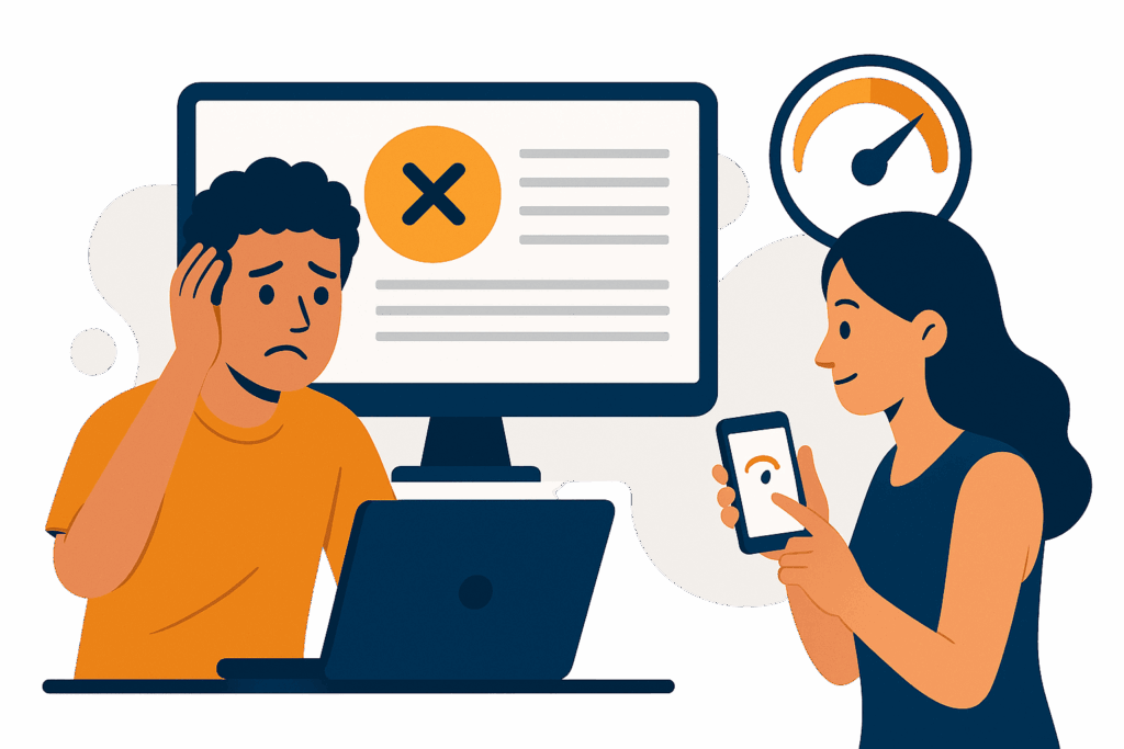 Teste se sua internet está lenta ou se o site está fora do ar.