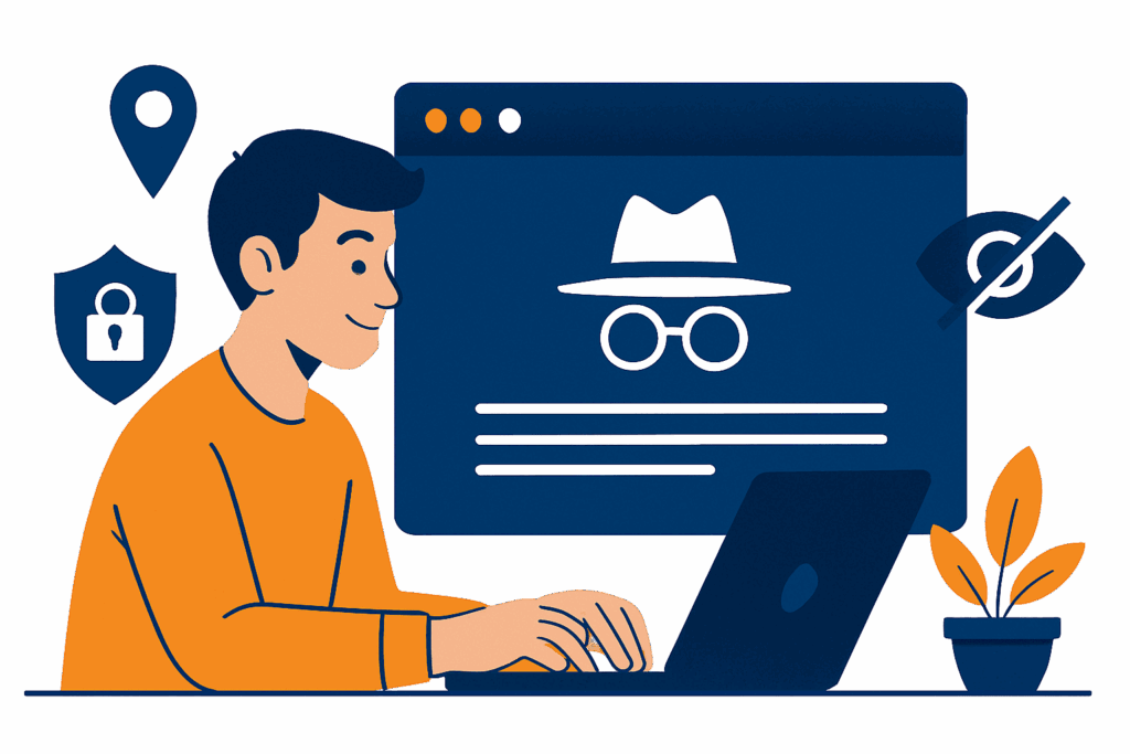Pessoa usando o modo anônimo no navegador para ter mais privacidade digital.